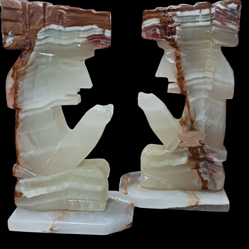 book end statues stone 8.5 inches pair hammerhead indian tiki